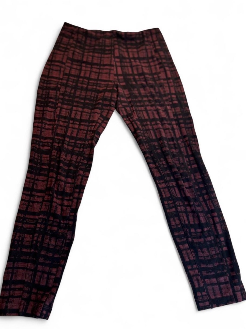 Lysse Maroon and Black Plaid Stretch Leggings